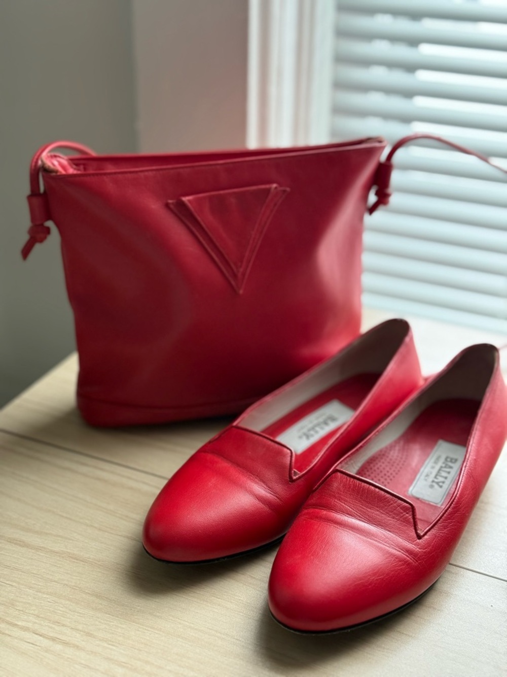 Bally Red Leather Loafers with Matching Red Leather Crossbody Bag